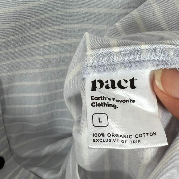 Pact Shirt Men's Size L Blue Striped Button Up Short Sleeve Organic Cotton - Picture 5 of 8